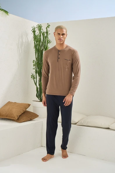 Kocabey 9220 Erkek Midi Yaka Uzun Kol Pijama Takım ürün görseli