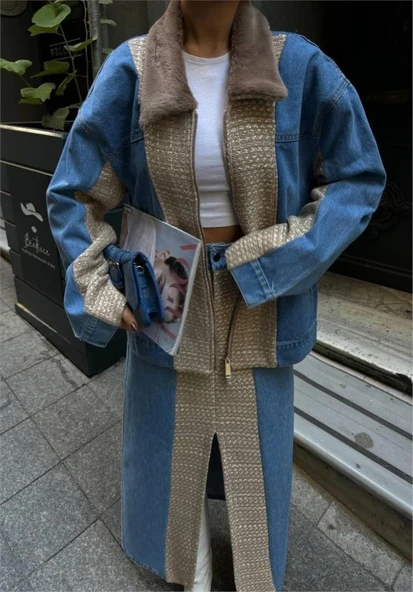 CHANEL GARNİLİ KOT MONT  Bej - Resim 4