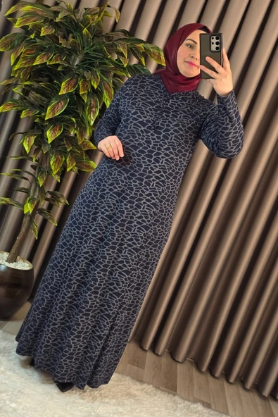 Kadın Tesettür Giyim Büyük Beden Anne Leopar Desen Elbise - Resim 4