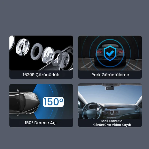 +360 Botslab Hk50 Set / 3k Qhd Wifi 150 Ultra Geniş Açı Gece Görüşlü Akıllı Araç Kamera + Park Kiti - Resim 4
