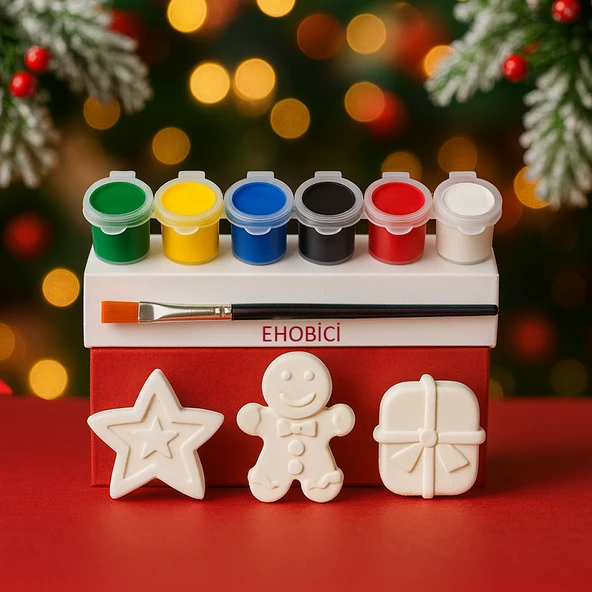 Ehobici Taş Boyama Yeniyıl Yılbaşı Seti 6 Renk Akrilik Boya 5ml + Fırça ürün görseli 1