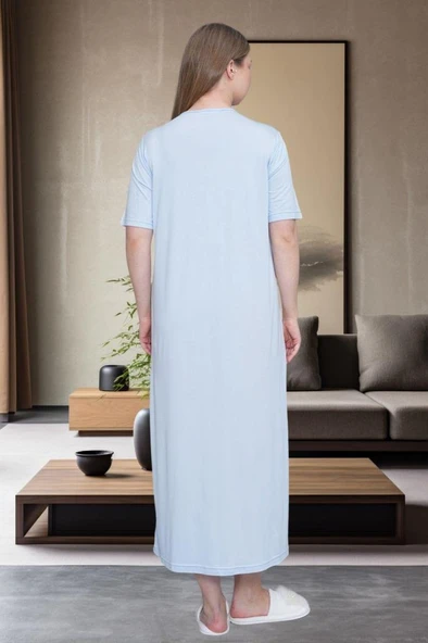 Mecit 6049 Mavi Kısa Kollu Büyük Beden Kadın Gecelik - Resim 2