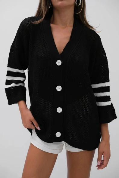 ırt Baskılı Ajurlu Hırka - Resim 4