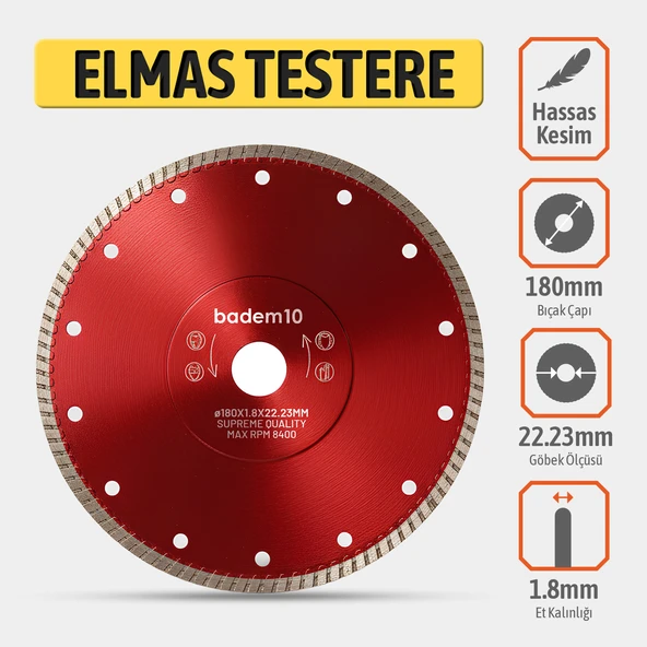 Hassas Beton Seramik Porselen Kesme Elmas Testere 180X1,8MM Hassas Kesim Testere Bıçağı - Resim 2