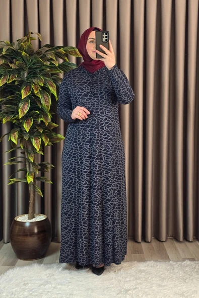 Kadın Tesettür Giyim Büyük Beden Anne Leopar Desen Elbise - Resim 3