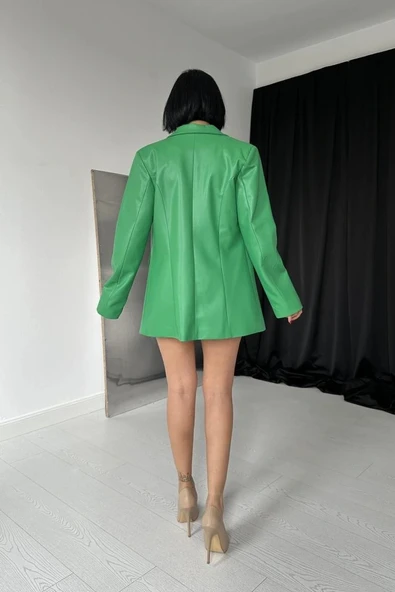 Yeşil Düğmeli Deri Ceket - Resim 3