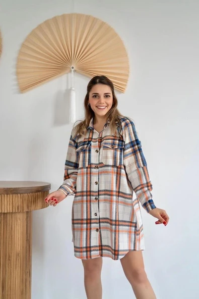 Oranj Oduncu Gömlek Elbise - Resim 2