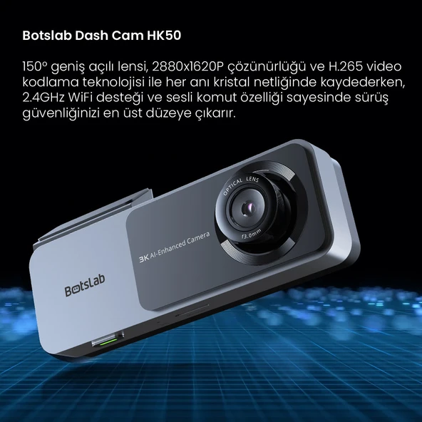 +360 Botslab Hk50 Set / 3k Qhd Wifi 150 Ultra Geniş Açı Gece Görüşlü Akıllı Araç Kamera + Park Kiti - Resim 3