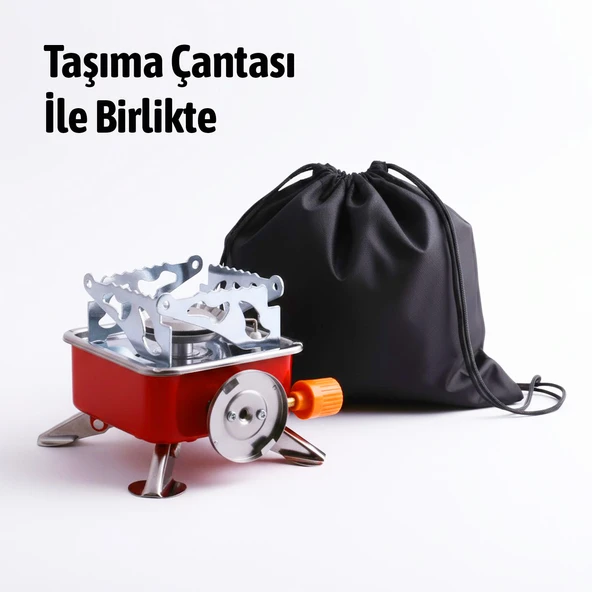 Mini Portatif Kamp Ocağı Taşınabilir Tek Gözlü Kırmızı Renk Kartuşlu Manyeto Çakmaklı Piknik Ocak - Resim 6