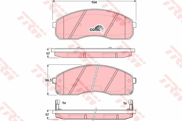 Kia Ticarı On Fren Balatası Kia Bongo K2500 K2700 2004-> K2900 2008-> Pregio 00-05 Carnıval 01-05 - Trw Gdb3301 - Resim 1