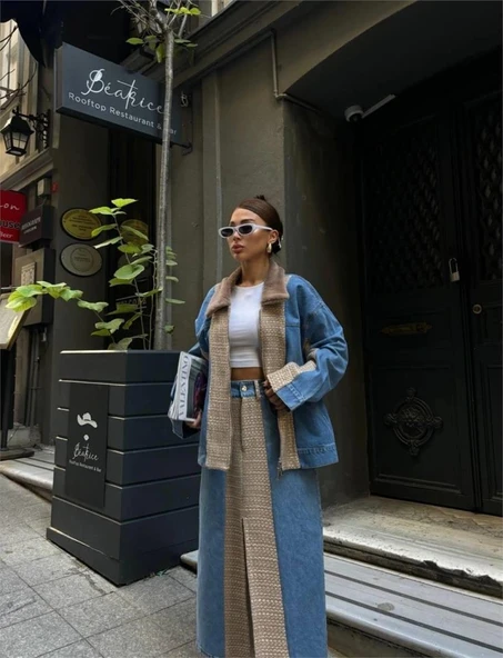 CHANEL GARNİLİ KOT MONT  Bej - Resim 3