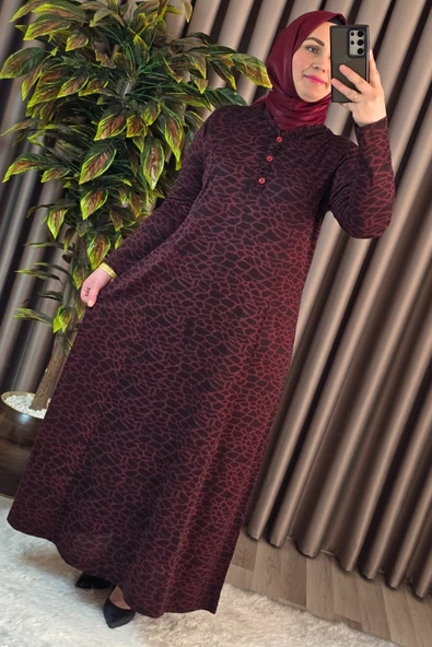 Kadın Tesettür Giyim Büyük Beden Anne Leopar Desen Elbise - Resim 2