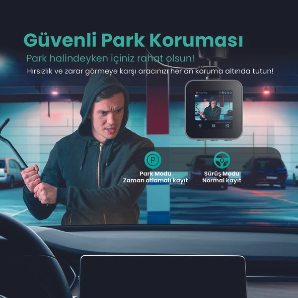 +360 Botslab Hk50 Set / 3k Qhd Wifi 150 Ultra Geniş Açı Gece Görüşlü Akıllı Araç Kamera + Park Kiti - Resim 7