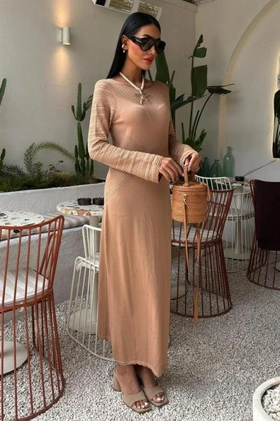 Ajur Detaylı Bisiklet Yaka Triko Elbise 2861 ürün görseli