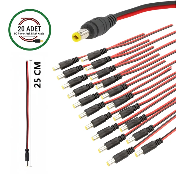 20 Adet DC Power Jack Kablosu 25 CM Düz Erkek Çoklu Set Kamera Modem LED Adaptör Güç Bağlantı Kablosu ürün görseli 1