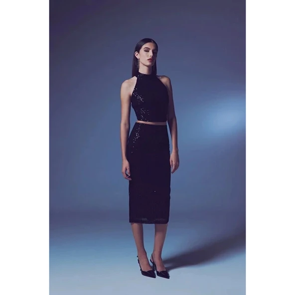 Payetli Uzun Kalem Etek 80 cm - Resim 4