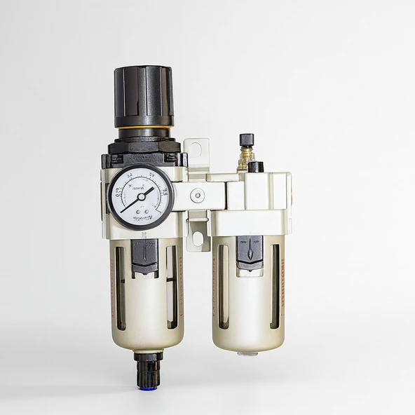 Yüksek Kapasite İkili Şartlandırıcı 1/2'' Pnömatik Hava Filtre Regülatör Yağlayıcı FRL Seti Kompresör - Resim 2
