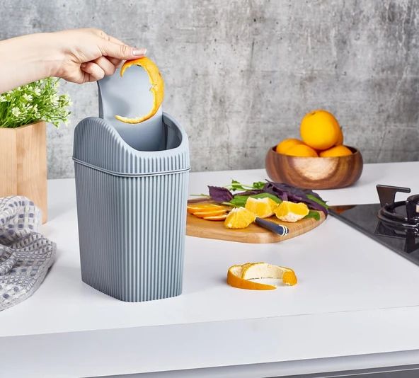 Döner Kapaklı Mini Çöp Kovası 2.5 LT - GRİ - Resim 2
