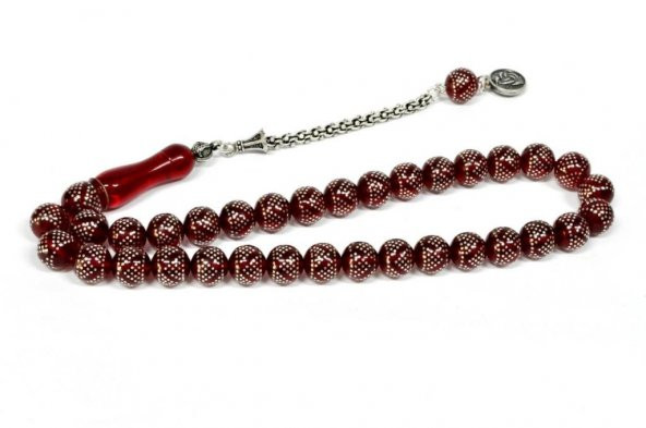 Tesbihci Dayı  Ateş Kehribar Tesbih Gümüş Çakımlı (Khr -10774)