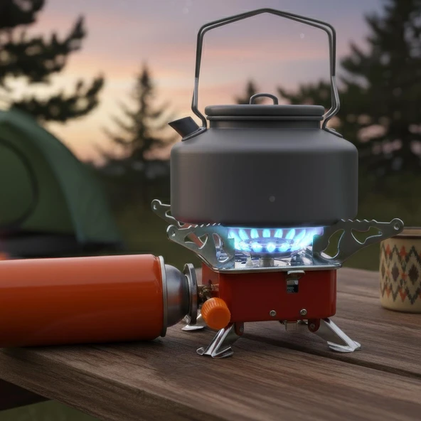 Mini Portatif Kamp Ocağı Taşınabilir Tek Gözlü Kırmızı Renk Kartuşlu Manyeto Çakmaklı Piknik Ocak - Resim 7