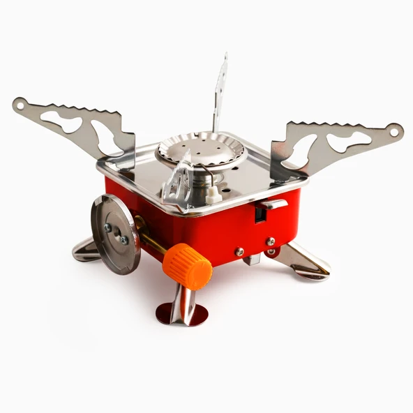 Mini Portatif Kamp Ocağı Taşınabilir Tek Gözlü Kırmızı Renk Kartuşlu Manyeto Çakmaklı Piknik Ocak - Resim 2