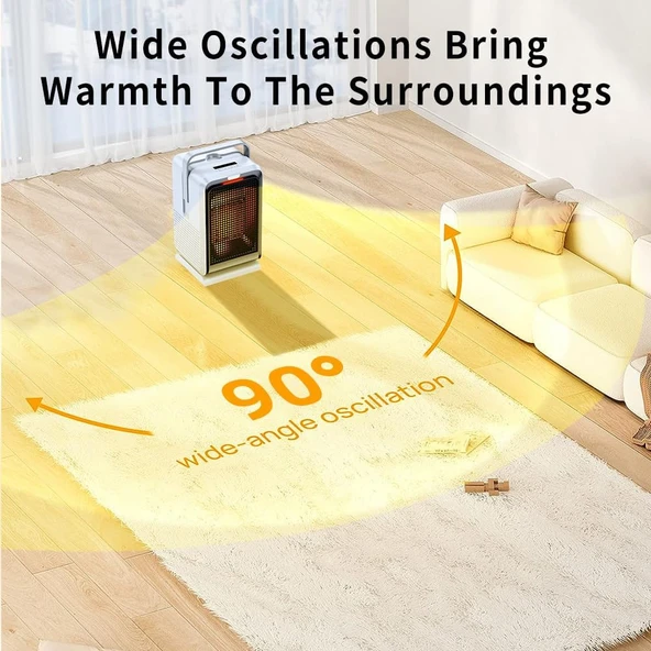 İç Mekan Kullanımı için Isıtıcı 90 Derece Salınımlı ECO Taşınabilir Isıtıcı Devrilme ve Aşırı Isınma Koruması 4 Modlu 1000W PTC Seramik Elektrikli Isıtıcı - Resim 4