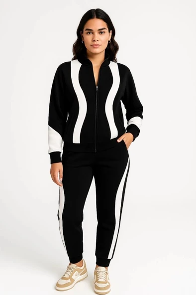 Premium Parçalı Eşofman Takım  Dik Yaka Fermuarlı weatshirt  iyah - Resim 3