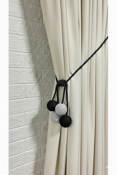 MMTHOME Modern Sarım 4 Toplu Braçol Kornişe Takmatik Ipli Tavan Perde Aksesuarı Siyah&Gri - Resim 2