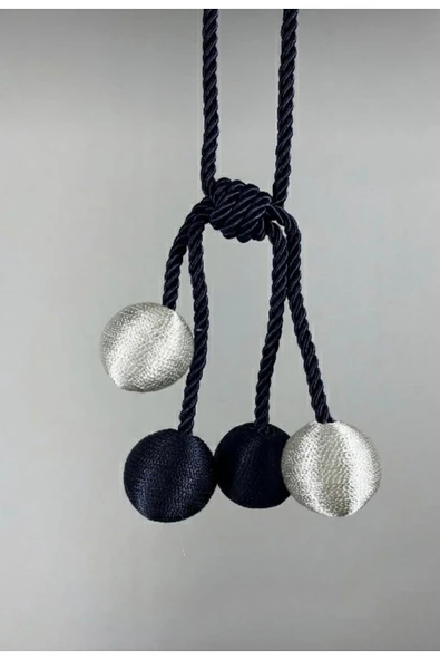 MMTHOME Modern Sarım 4 Toplu Braçol Kornişe Takmatik Ipli Tavan Perde Aksesuarı Lacivert&Krem ürün görseli 1