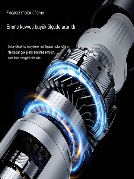 17000PA 100W Araç Süpürgesi LED Ekranlı, Ev Ofis Araba İçin El Süpürgesi Hepa Filtreli - Resim 5