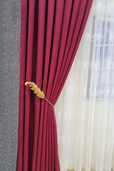 MMTHOME Fon Perde Toplayıcı Yaprak Renso 2 Adet 1sağ-1sol Gold - Resim 2