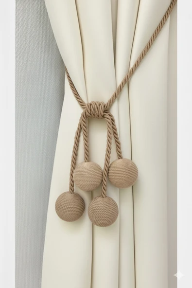 MMTHOME Modern Sarım 4 Toplu Braçol Kornişe Takmatik Ipli Tavan Perde Aksesuarı Vizon ürün görseli 1