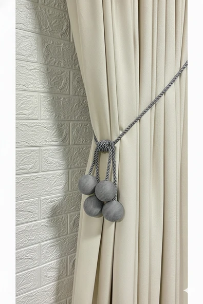 MMTHOME Modern Sarım 4 Toplu Braçol Kornişe Takmatik Ipli Tavan Perde Aksesuarı Gri - Resim 2