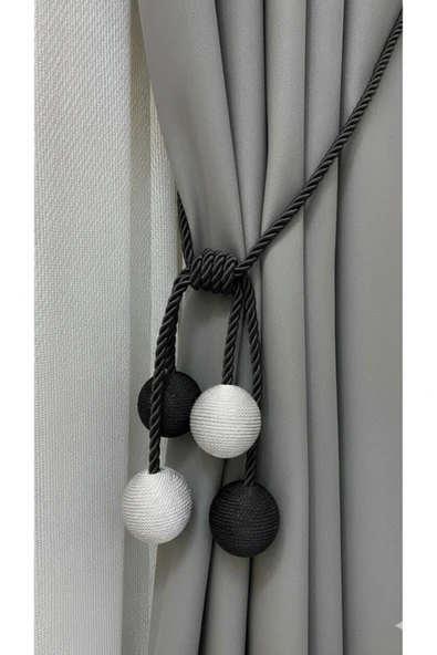 MMTHOME Modern Sarım 4 Toplu Braçol Kornişe Takmatik Ipli Tavan Perde Aksesuarı Siyah&Gri ürün görseli 1