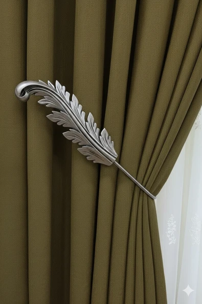 MMTHOME Fon Perde Toplayıcı Yaprak Renso 2 Adet 1sağ-1sol Gümüş ürün görseli 1