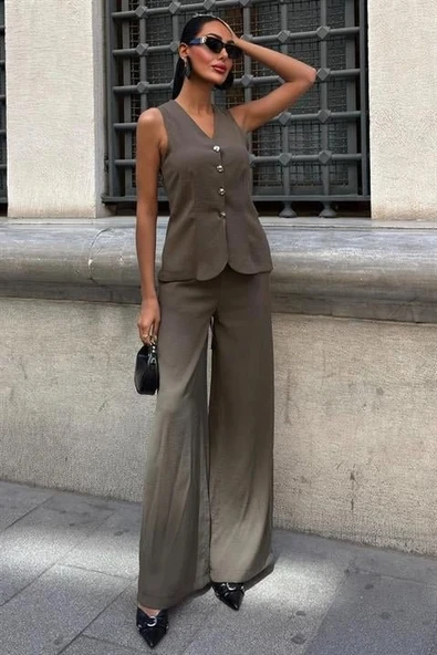 Arkası Bağcıklı Yelek Plazza Pantolon Modal Takım 1020208 ürün görseli 1