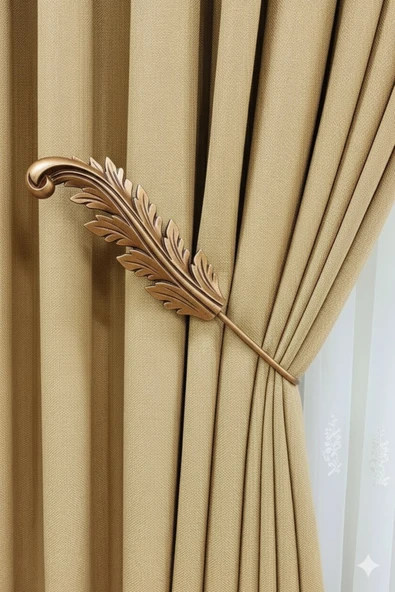 MMTHOME Fon Perde Toplayıcı Yaprak Renso 2 Adet 1sağ-1sol Bronz ürün görseli 1