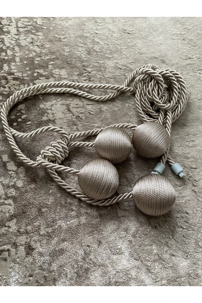 MMTHOME Modern Sarım 4 Toplu Braçol Kornişe Takmatik Ipli Tavan Perde Aksesuarı Vizon - Resim 4