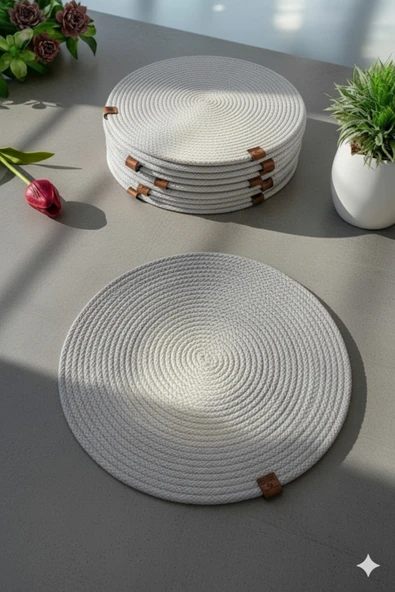 MMTHOME Amerikan Servis Runner 6 Lı Sunum Supla Çeyiz Takımı Örgü Tabak Altı Yanmaz - Resim 3