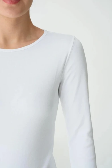 Uzun Kol Örme Body  Beyaz - Resim 2