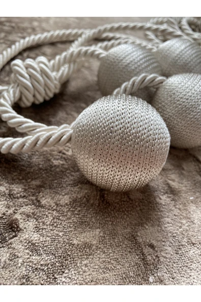 MMTHOME Modern Sarım 4 Toplu Braçol Kornişe Takmatik Ipli Tavan Perde Aksesuarı Bej - Resim 3