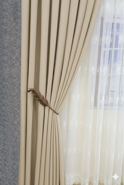 MMTHOME Fon Perde Toplayıcı Yaprak Renso 2 Adet 1sağ-1sol Eskiltmeli Bronz - Resim 2