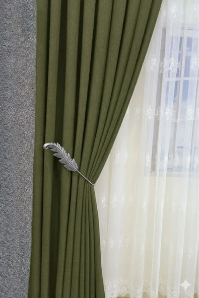 MMTHOME Fon Perde Toplayıcı Yaprak Renso 2 Adet 1sağ-1sol Gümüş - Resim 2