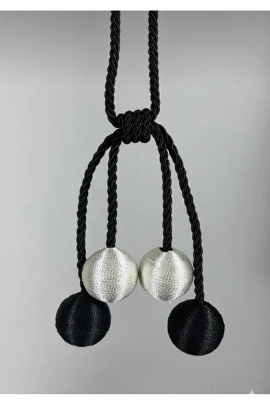 MMTHOME Modern Sarım 4 Toplu Braçol Kornişe Takmatik Ipli Tavan Perde Aksesuarı Siyah&Krem ürün görseli 1