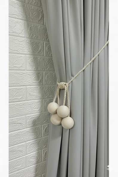 MMTHOME Modern Sarım 4 Toplu Braçol Kornişe Takmatik Ipli Tavan Perde Aksesuarı Bej - Resim 2