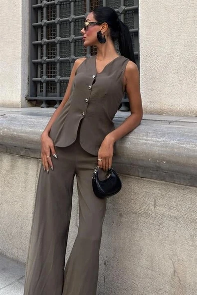 Arkası Bağcıklı Yelek Plazza Pantolon Modal Takım 1020208 - Resim 2