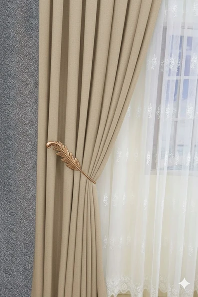 MMTHOME Fon Perde Toplayıcı Yaprak Renso 2 Adet 1sağ-1sol Bronz - Resim 2