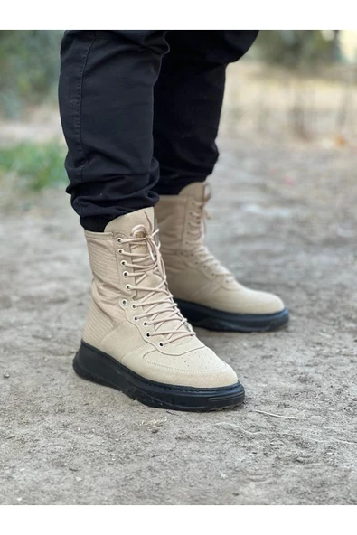 Wagoon WG012 Bej Kömür Süet Uzun Bağcıklı  Bot - Resim 4