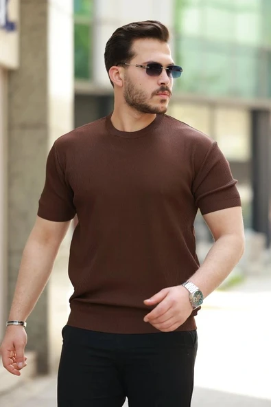 Erkek Bisiklet Yaka Jakarlı Kısa Kollu Tshirt ürün görseli 1