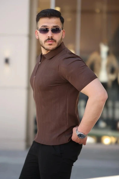 Erkek Yakası Fermuarlı Kısa Kollu Tshirt - Resim 2